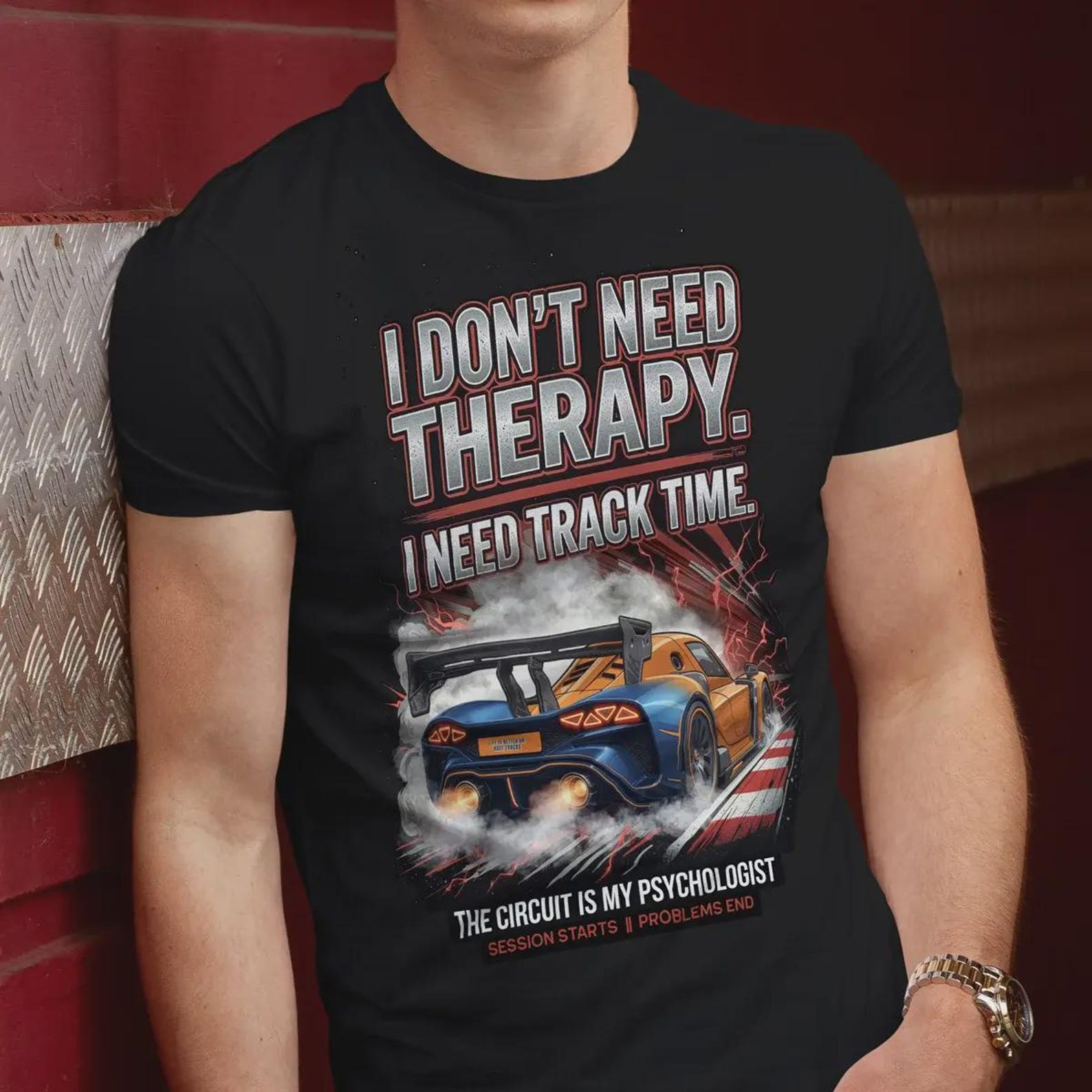 TRACK TIME THERAPY – No Limits Motorsport Sayings T-Shirt – Premium S
