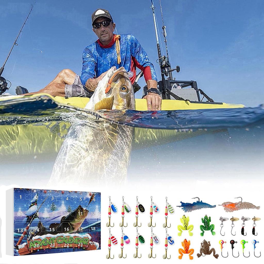 24pc Advent Calendar Fishing Christmas Countdown, Fishing Tackle Advent Calendar For FishAdult Men Teen Boys, Xmas Surprise Gift