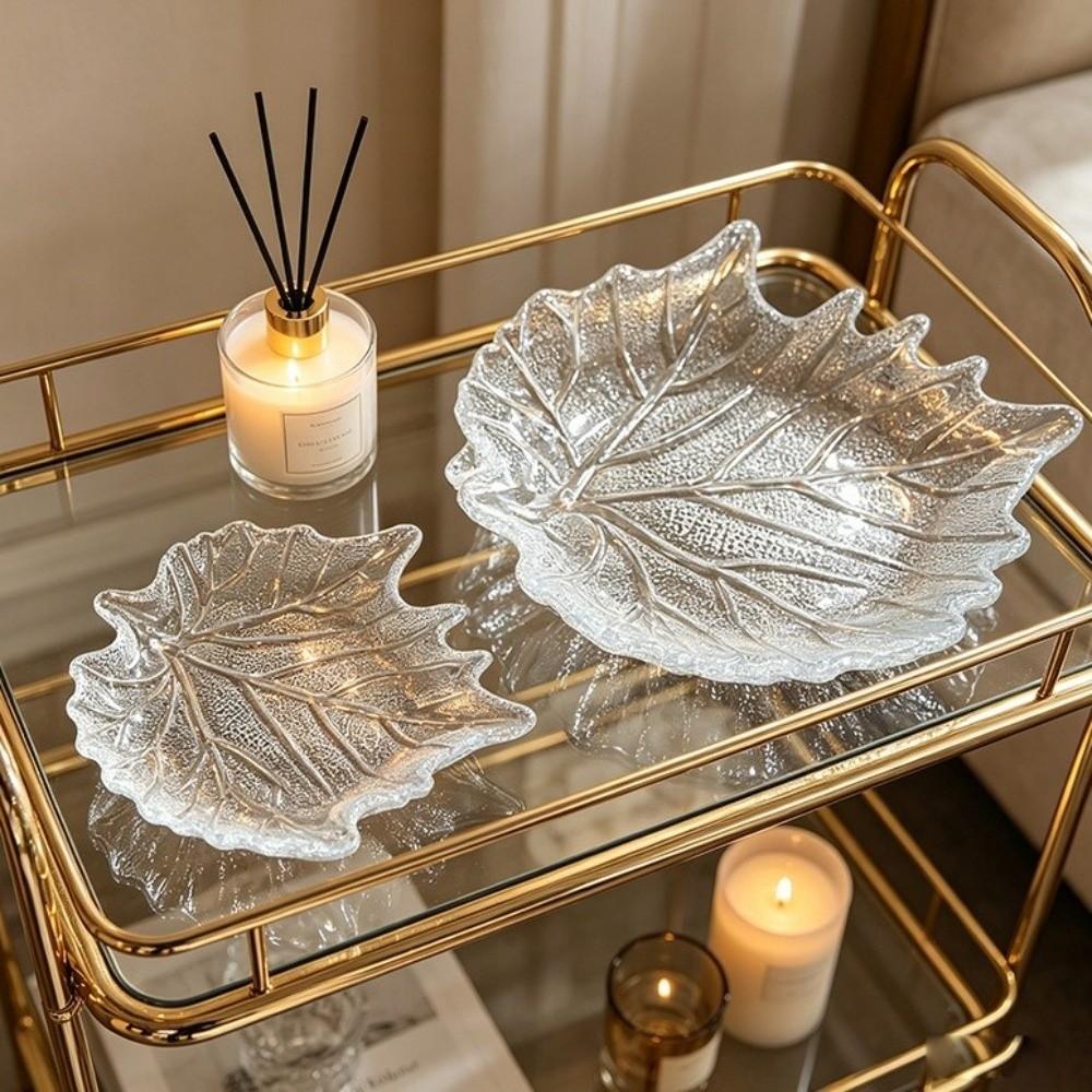 European Style Glass Dessert Dish Leaves Shape Desktop Storage Tray  Picnic Use