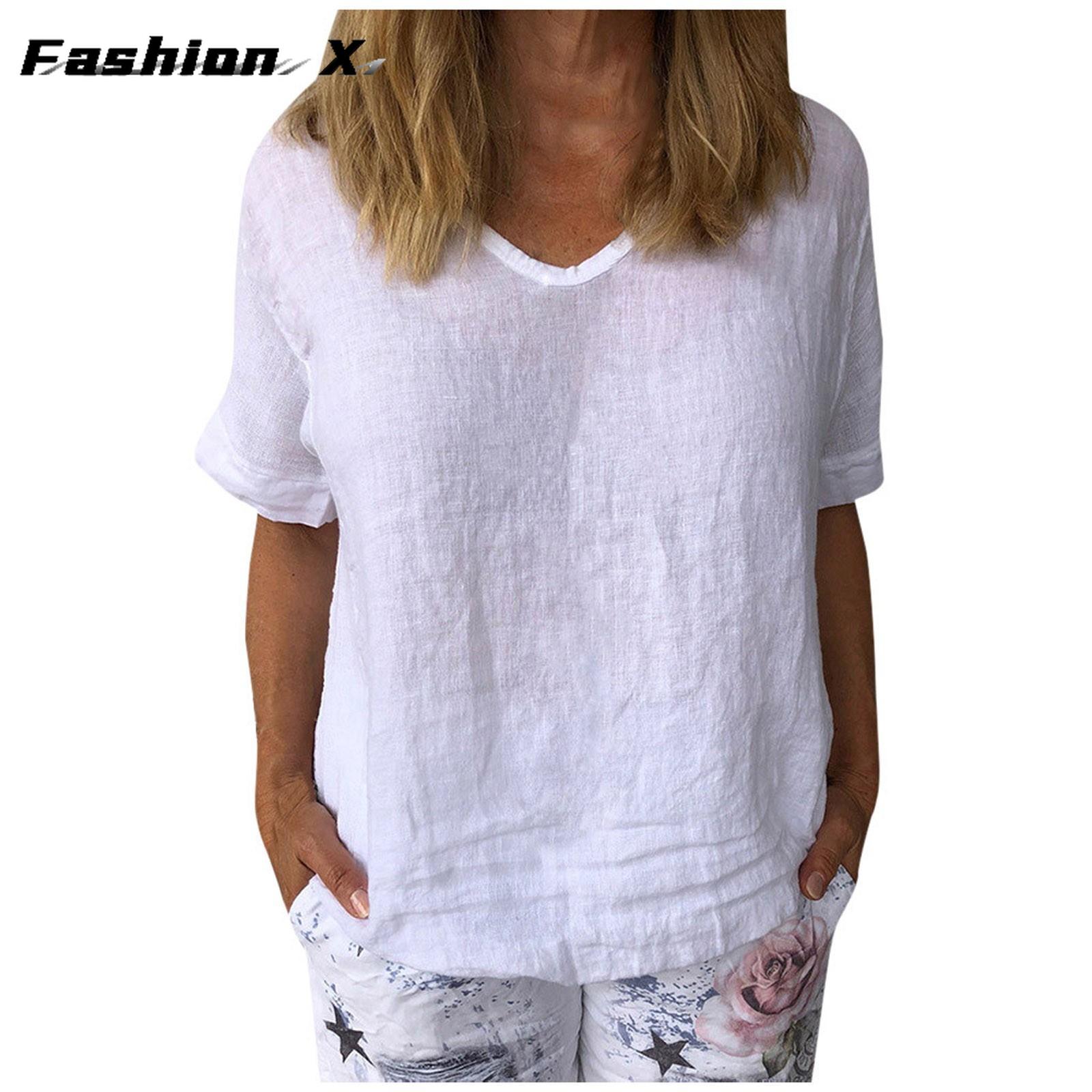 Женская хлопково-льняная футболка с короткими рукавами — фото 5