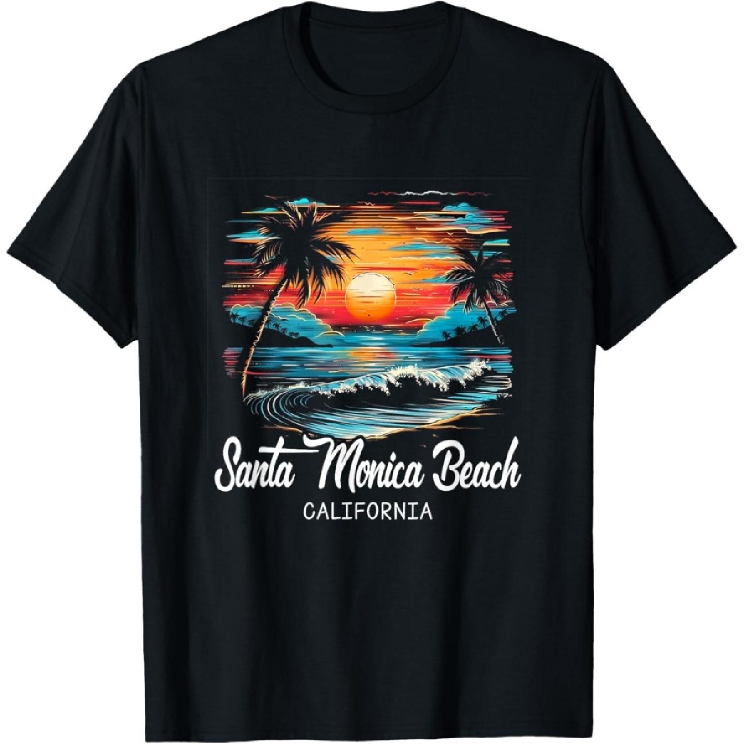 Family Vacation Retro Sunset California Santa Monica Beach T-Shirt S