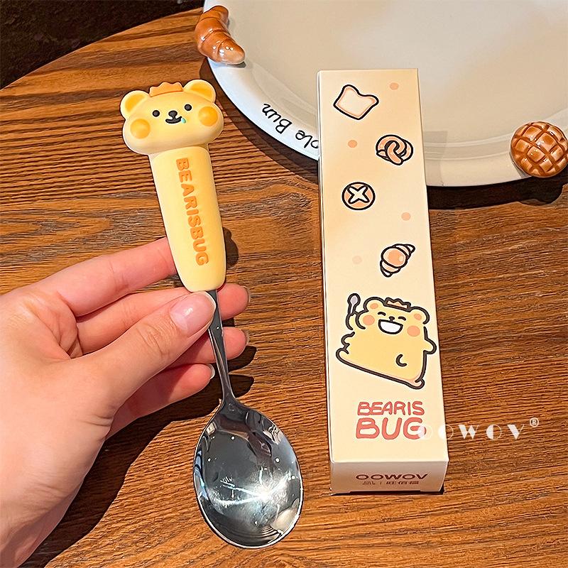 Bear bug cute spoon fork household portable 304 stainless steel baby eating fork spoon high value spoon