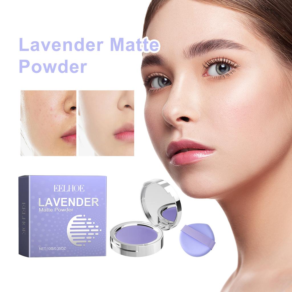 Poudre Matifiante Lavande EELHOE Éclaircissante Contrôle de l'Huile Imperméable Lissante Poudre de Fond de Teint Maquillage avec Houppette Poudre Libre Fixante