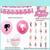 Barbie Doll Themed Purple Birthday Party Decoration Set With Cartoon Flags, Latex Balloons, And Cake Toppers
