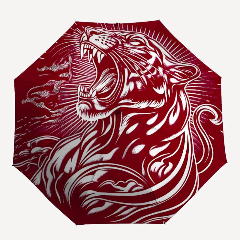 1pc Tiger Wildcat Automatic Folding Umbrella - Compact 8-Rib Design, Durable Plastic & Iron, Lightweight for Outdoor Daily Use104
