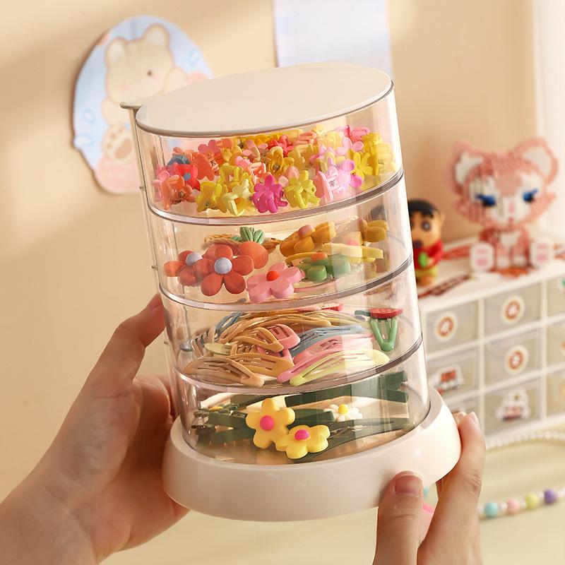 Rotating Hair Accessories Storage Box for Kids - Organizes Hairpins, Clips, and Rubber Bands