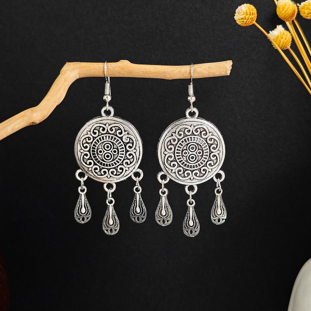 Bohemian Ethnic Wind Geometric Water Drop Earrings, Long Fringed Earrings For Retro Tourist Attractions