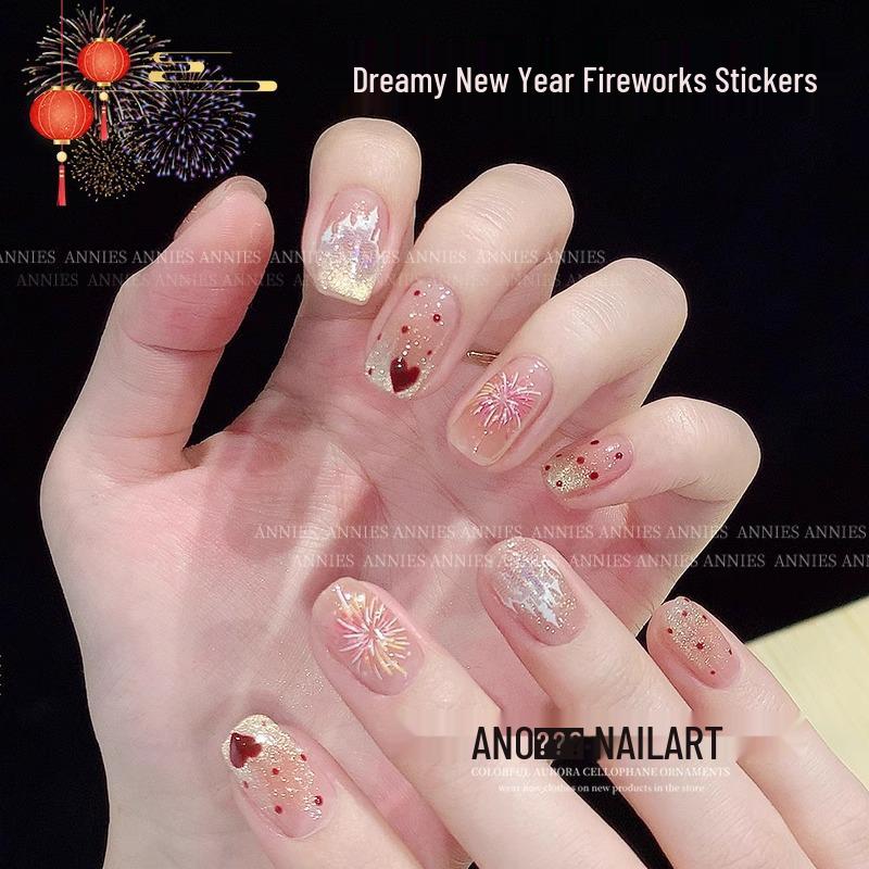 

2025 Brilliant Iridescent Fireworks Nail Stickers – Romantic New Year Decorations