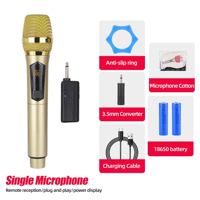 Rechargeable Wireless Microphone with Battery Display for Home KTV and Stage Live Streaming, Model One-to-Two Handheld.