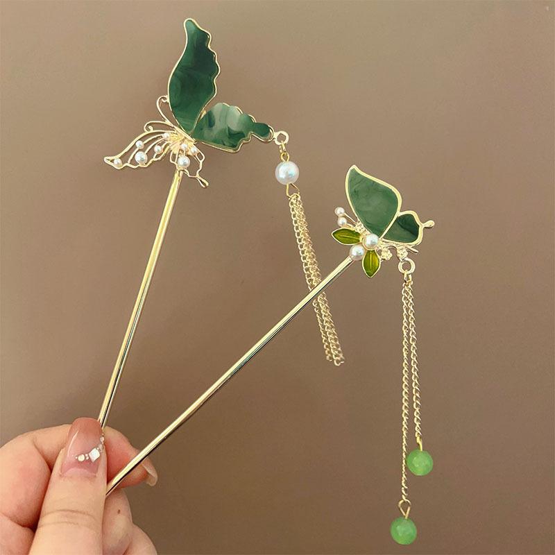 Ancient landscape butterfly fringed hairpin advanced sense new Chinese pearl step hairpin elegant hair accessories hairpin