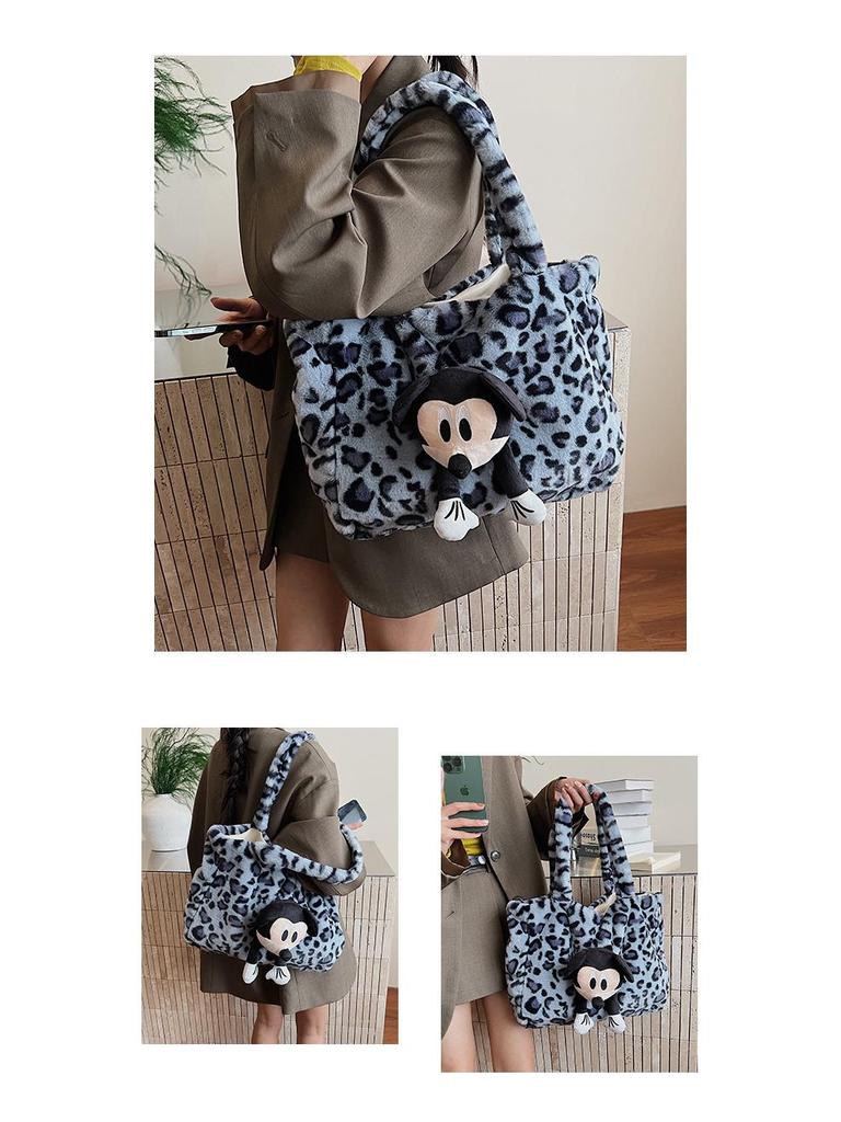 2025 Women's Large Fluffy Leopard Print Shoulder Tote Bag