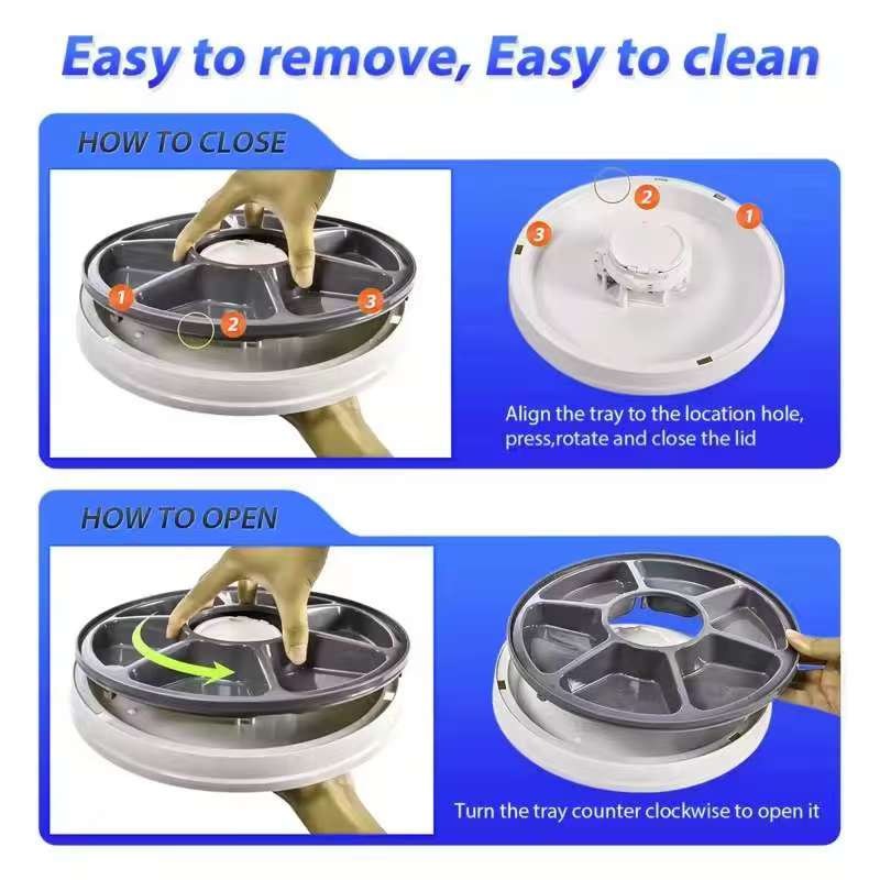 Automatischer Futterspender Haustier Hund Runder Zeitgesteuerter Futterspender 6 Mahlzeiten 6 Fächer Katze Hund Elektrischer Trockenfutterspender 24 Stunden Füttern Haustierbedarf