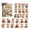 Cute Forest Animal Hanging Ornaments 2D Whitetail Deer Christmas Advent Calendar, 24-Day Countdown Calendar with 24 Unique Theme Tree Decor Ornaments,