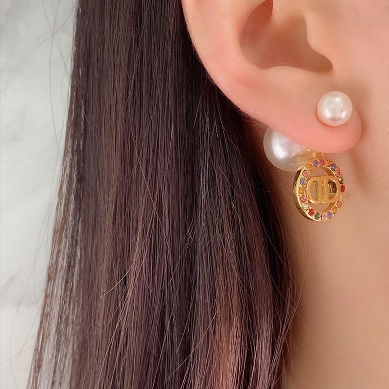 Pearl Letter Rear Hanging Earrings Femininity Celebrity Style Fashion Design Sense Hollow Round Diamond Stud Earrings