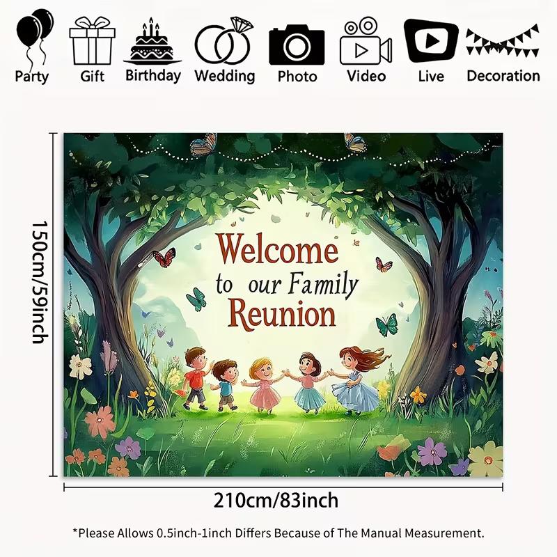 

2D Green Forest Family Gathering Backdrop, Welcome to Our Family Reunion Background Cloth 47.2x31.5inch/120*80cm
