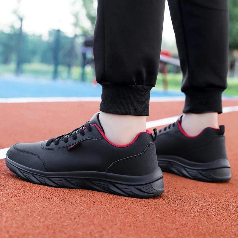 Original Black Sport Shoes for Men Running Shoe Ultralight PU Leather Waterproof Athletic Sneakers Man Wear-resistant Walking