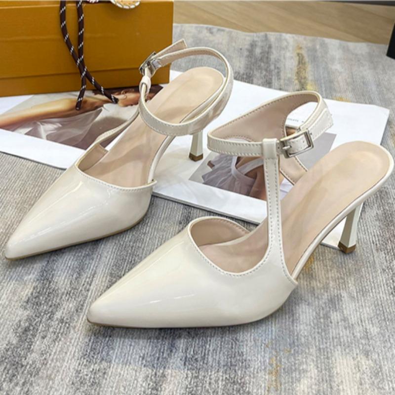 Fashion Women's Fashion Pointed Shallow Mouth Metal Line with Anti-slip Wear-resistant High-heeled Stiletto Overhead Sandals