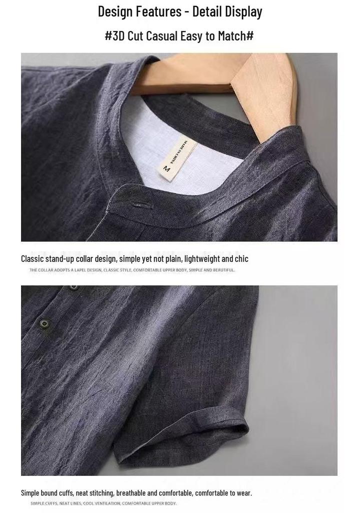 2025 Summer Men's Linen Henley Collar Lightweight Breathable Short-Sleeved Shirt