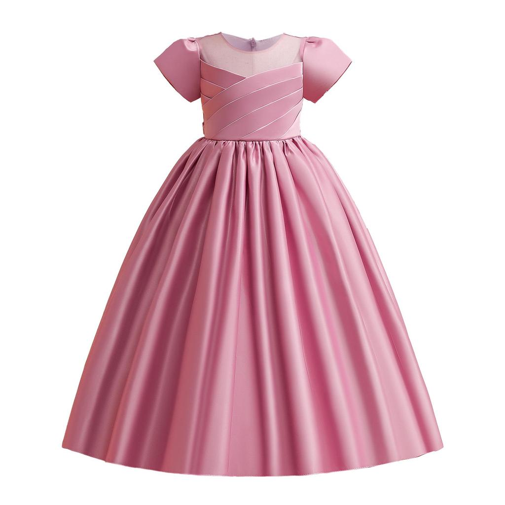 Přeshraniční střední a velká dívčí šaty s krátkým rukávem z kovaného materiálu, princeznovské večerní šaty pro klavírní a T-stage vystoupení