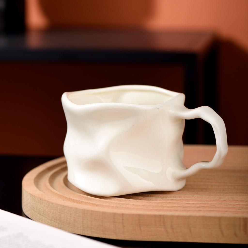 Modern Electroplated Silver Ceramic Coffee Cup Artistic Abstract Wrinkled Mug Metallic Imitation Milk Breakfast Cup Couple's Mug