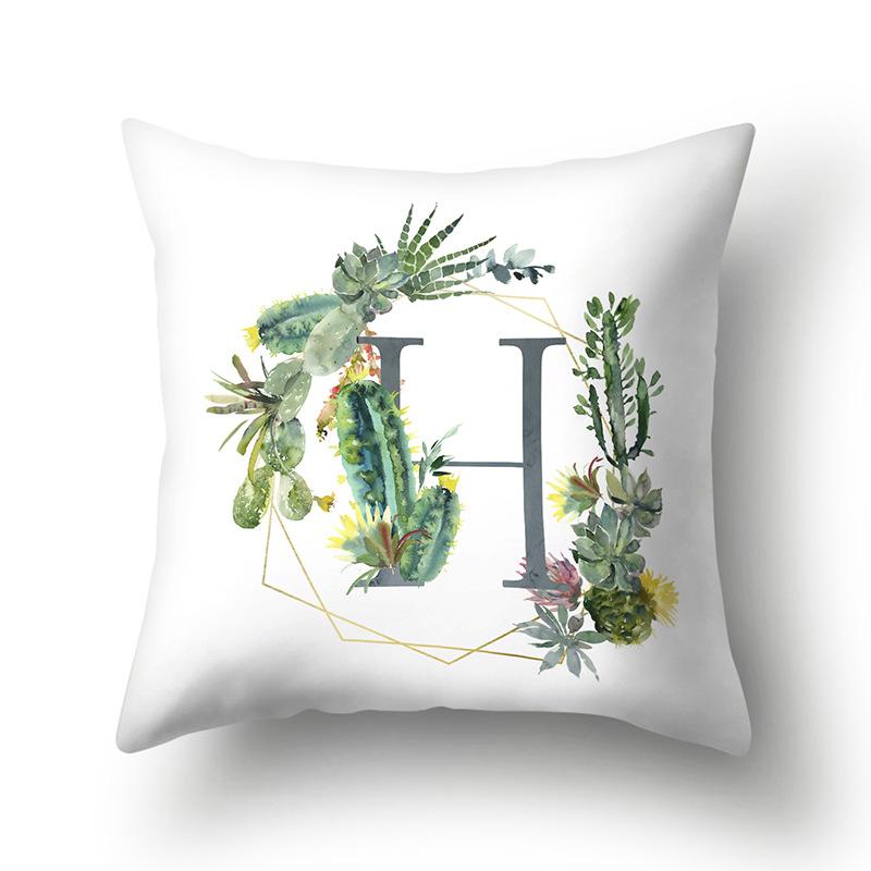 Polyester Pillowcase Home Green Succulent Pillowcase 26 English Letters Cushion Cover Car Cushion Cover