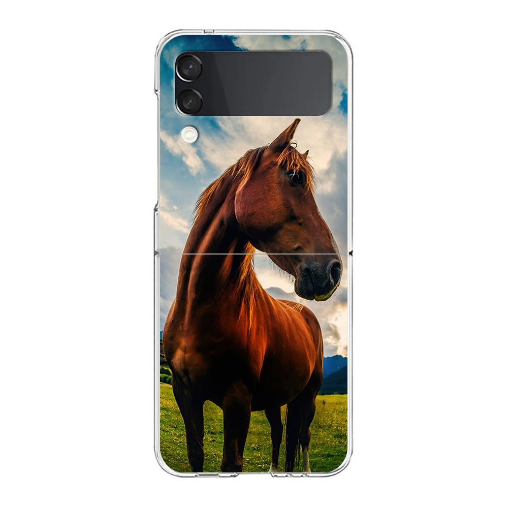 Horse Hard PC Phone Case For Samsung Galaxy Z Flip 5 4 3 Transparent Cover For Galaxy Z Flip 6 Foldable Shockproof Case Capa Bag