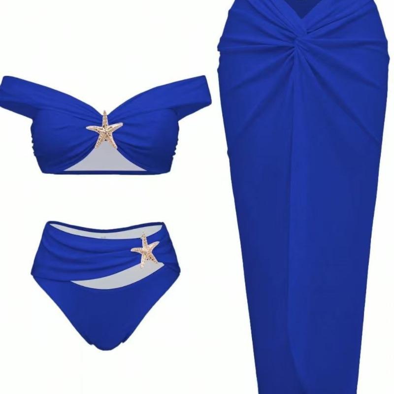 2026 New European and American Starfish Split Swimsuit Long Skirt Three-piece Bikini Women's Huludao Split Swimsuit