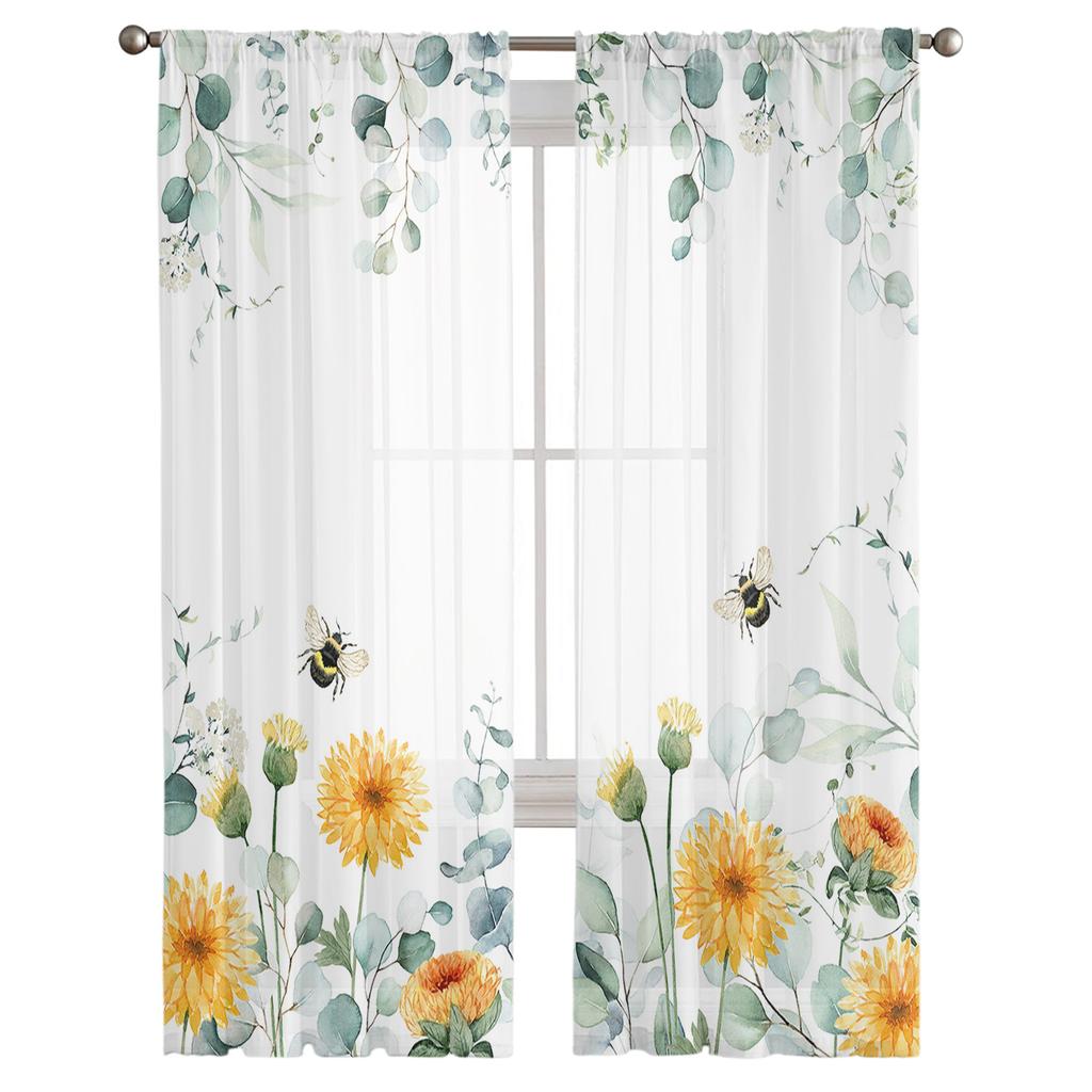 Pastoral Butterfly Flower Daisy Dandelion Sheer Curtains Bedroom Living Room Voile Window Curtains Tulle Curtains for Kids Room