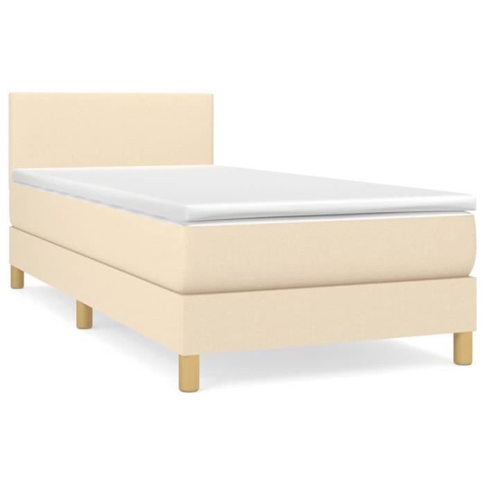 3140430 vidaXL Lit à sommier tapissier avec matelas Crème 90x200 cm Tissu