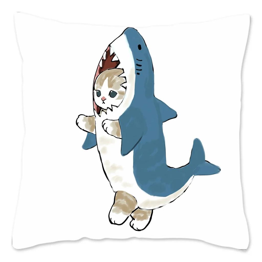 Funny CatShark Pillow Case Home Decoration Polyester Pillow Cover for Sofa Kawaii Cushion Cover Fundas Cojines  X