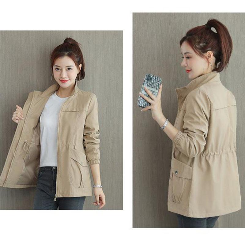 Stehkragen Windjacke Kordelzug Taille Design Damen Mittellanger Schlanker Mantel Einfarbig Einfach Lässig Pendeln Temperament Britischer Stil Frühling Herbst