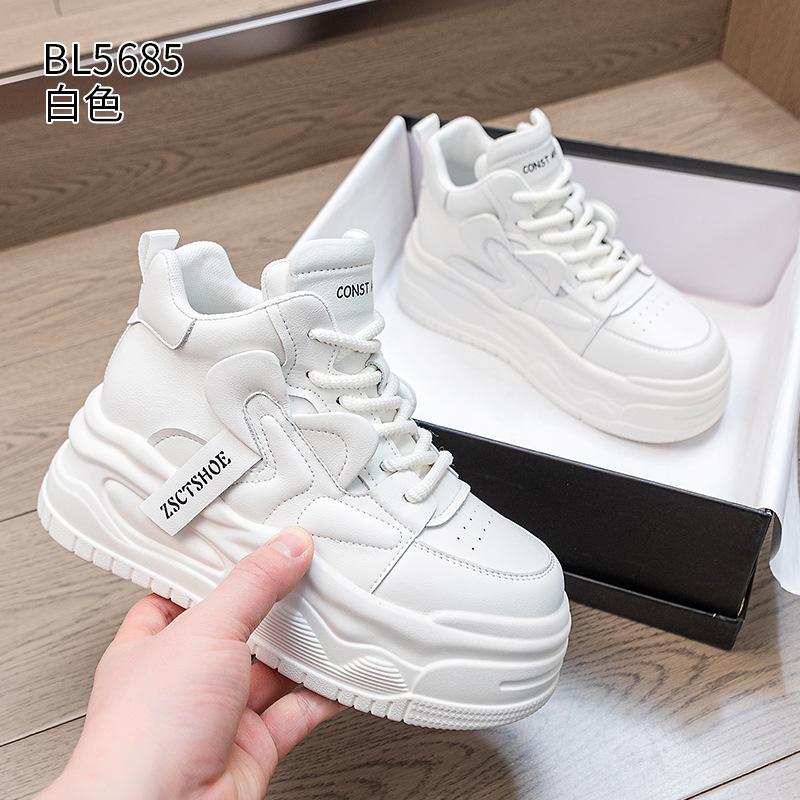 Leather casual board shoes spring and autumn new muffin platform short sports ins trendy high-top shoes