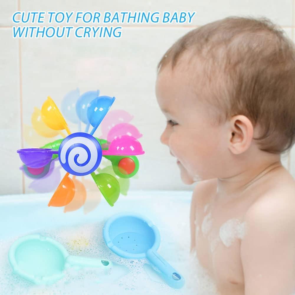 Baby Bath Toy Set,Bath Toy Set with 2 Spoons and Suction Cup,Water Toy Baby Colorful Water Wheels Water Toy Baby, Water Toy Bathing Fun for Girls Boys