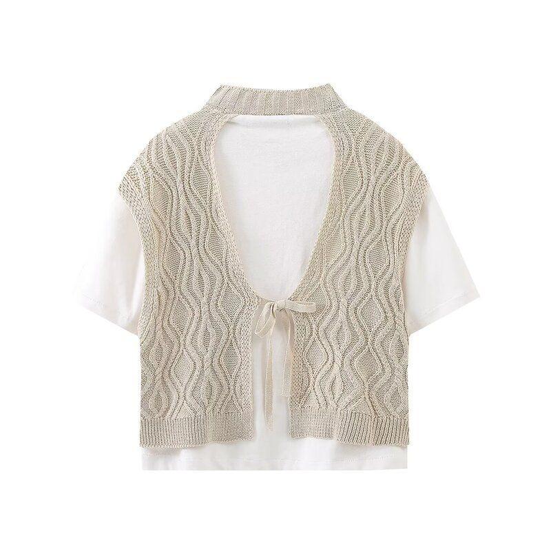 Fashion Style 2024 Summer New Women's Easiest for Match Stylish Warp Knitted Fabric Patchwork T-shirt 1131342 712