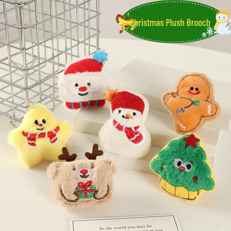 Cute Christmas Plush Cartoon Brooch - Versatile Decorative Pin for Girls