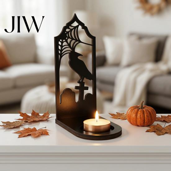Gothic Tea Light Stand Halloween Candle Holder, Hollow Silhouette Holder for Lights, Dark Aesthetic Home Decor Style Pumpkin Ghost Cat Bat Tabletop