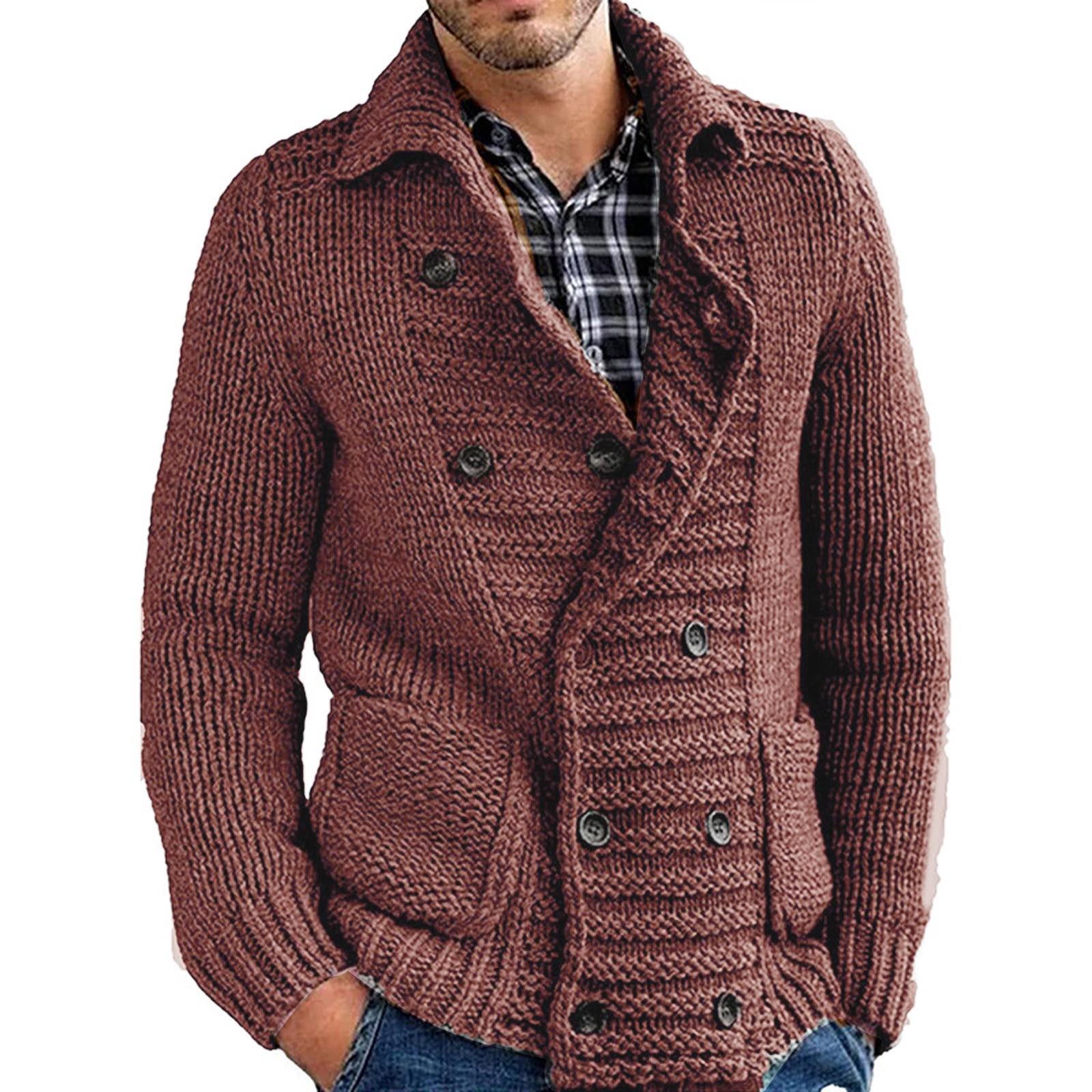 

And Winter Men s Fashion Loose Cardigan Warm Lapel Hooded Jacket Sweater Knitted Coat XXL коричневый