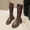 Fashion Lace-up Knight Boots Women's New Platform Mid Heel Block Heel No Knee Boots High