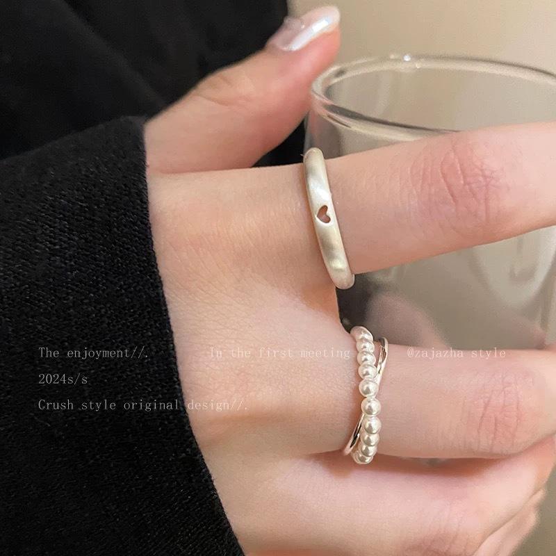 Love-shaped Hollow Ring for Women, Double-layered Bead-studded, Double-worn On The Index Finger, High-end Luxury Finger Ring