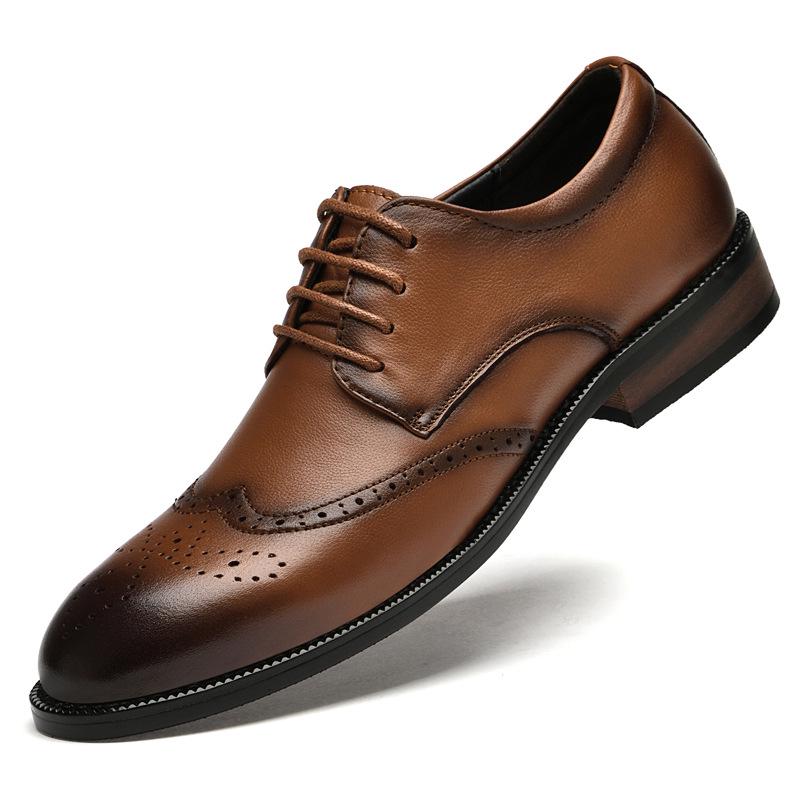 Men s Plus Size Genuine Leather Brogue Shoes - Autumn British Style Formal Wear 41 чёрный