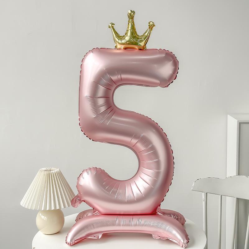 42" Aluminum Foil Number Balloon with Crown Stand for Kids' First Birthday Party Decorations