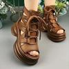 Sandals women's soft thick-soled hollow cool boots lace-up new breathable high-top light Roman sandals