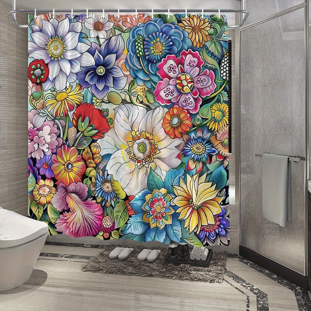 Vibrant Floral Fantasy Shower Curtain - Waterproof,Mildew-Resistant With Exotic Flower Design For Lively,Colorful Bathroom Decor