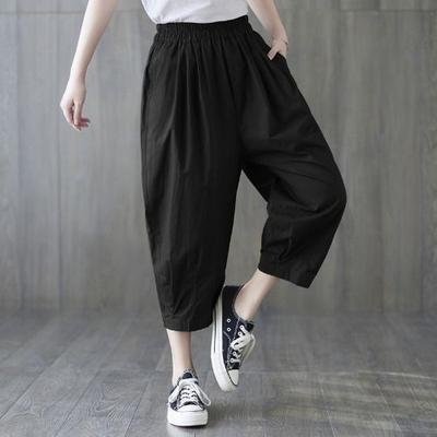 Dames Zomer Losse Dunne Katoen-Linnen Harembroek Hoge Taille Plus Size Afslankend Middenlang Jodhpurs Casual