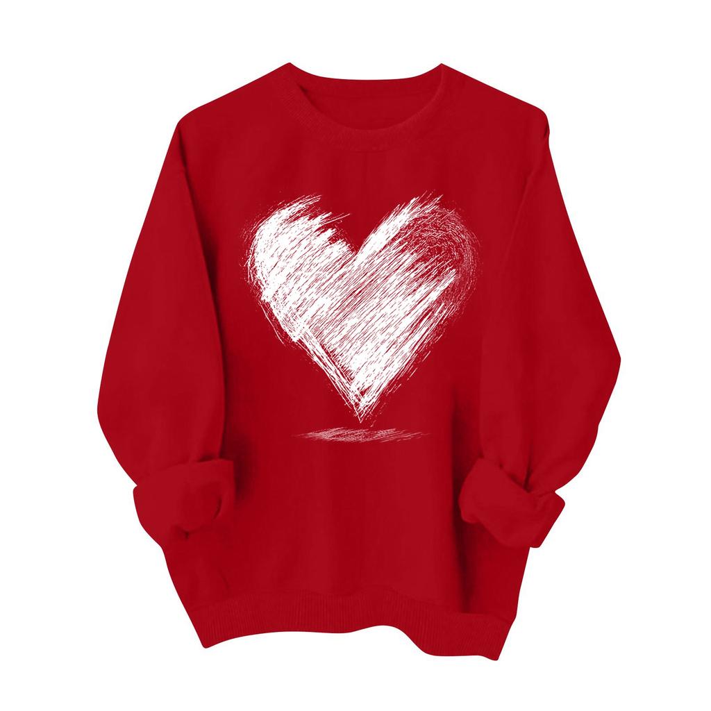 Women's Fashionable Casual Long-Sleeved Valentine's Day Heart Print Pullover Sweatshirt