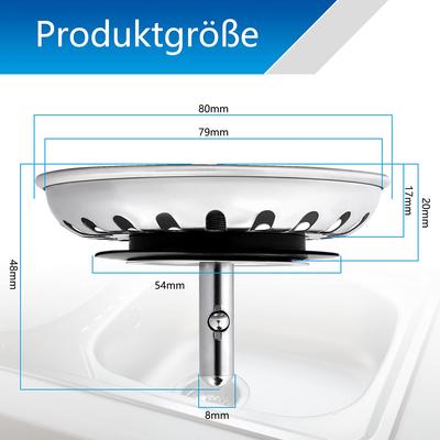 80/82/84mm Prémiový kuchyňský dřezový sítko Upevňovací kolík Odpadová zátka Nerezová Opotřebovaný odtokový koš Odpadní náhradní příslušenství