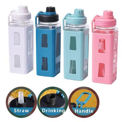 600ML Water Bottle Square Outdoor Sports Fitness Plastic Water Cups Portable Sports Travel Mug for Adult Kids Drinkware Tools