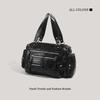 Black Retro Zipper Locomotive Bag New Casual Soft Handbag College Style Shoulder Messenger Bag