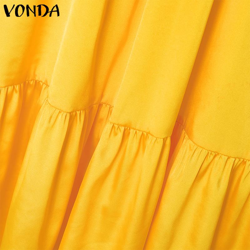 VONDA Summer Women Sleeveless Strap Solid Satin Casual Beach Loose Maxi Pleated Dress