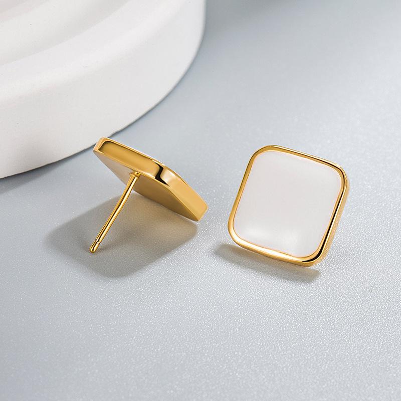 Fashion Square Earrings, Vintage Gold Earrings, Simple Earrings, High-end Sense, Niche Design, Drop Glue Earrings